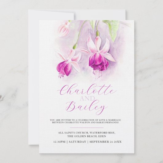 Invitation Mariage d'art rose profond Fuchsia (Devant)