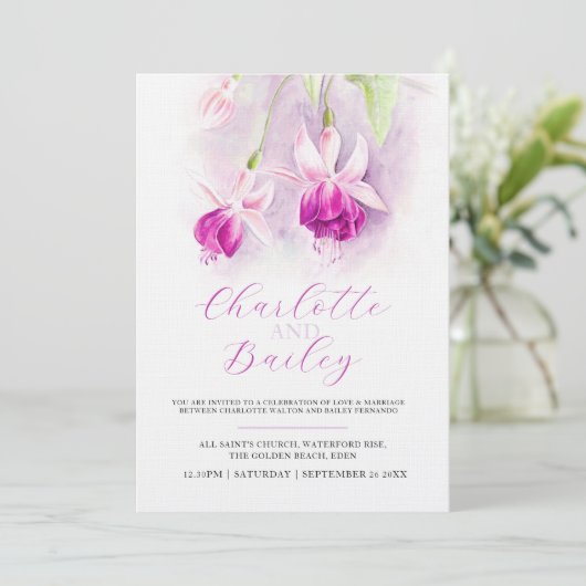 Invitation Mariage d'art rose profond Fuchsia (Debout devant)