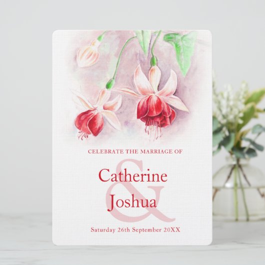 Invitation mariage d'art rose rouge de Fuchsia (Debout devant)