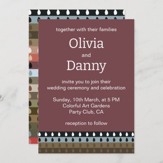 Invitation Mariage d'art tribal en bande colorée (Devant / Derrière)