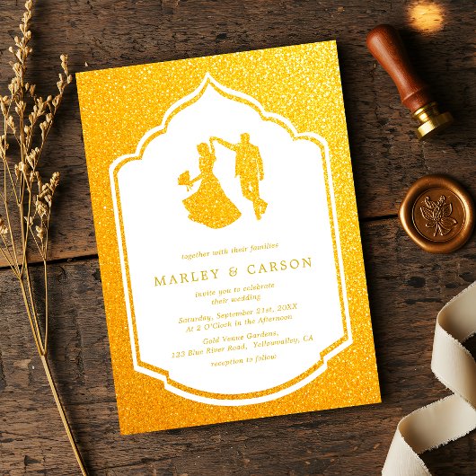 Invitation Mariage d'artisanat de luxe Gold Frame Chic Couple