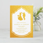 Invitation Mariage d'artisanat de luxe Gold Frame Chic Couple (Debout devant)