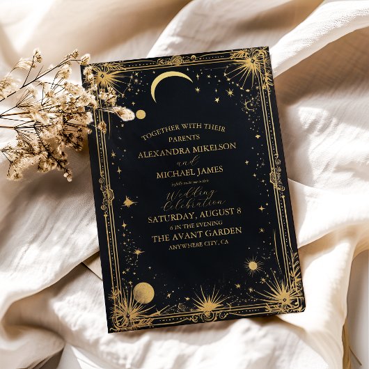Invitation Mariage d'astronomie de la Lune d'or noir céleste