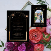 Invitation Mariage d'astronomie mystique Black Gold Sun Moon