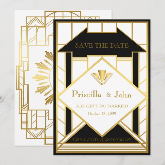 Invitation Mariage Date à retenir, Gatsby le Magnifique, Méda (Devant / Derrière)