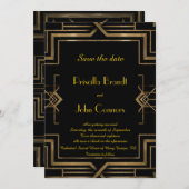 Invitation Mariage Date limite de sauvegarde,noir,Gatsby le m (Devant / Derrière)