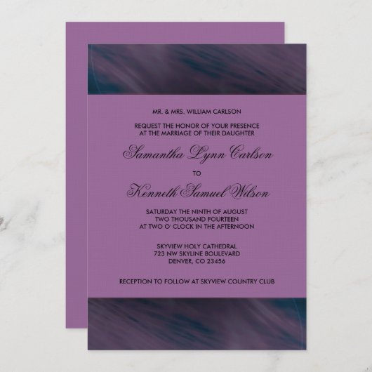 Invitation Mariage d'aubergine pourpre (Devant / Derrière)