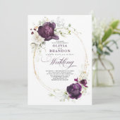 Invitation Mariage d'aubergine violet et blanc Floral Boho (Debout devant)