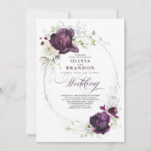 Invitation Mariage d'aubergine violet et blanc Floral Boho (Devant)