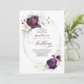 Invitation Mariage d'aubergine violet et blanc Floral Boho (Debout devant)