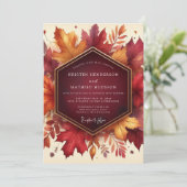 Invitation Mariage d'automne à feuille de Bourgogne (Debout devant)