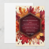 Invitation Mariage d'automne à feuille de Bourgogne (Devant / Derrière)
