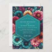 Invitation Mariage d'automne à fleurs bleu-vert (Devant)