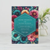 Invitation Mariage d'automne à fleurs bleu-vert (Debout devant)