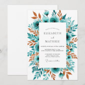 Invitation Mariage d'automne à fleurs sarcelle (Devant / Derrière)