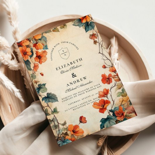 Invitation Mariage d'automne à fleurs traînantes