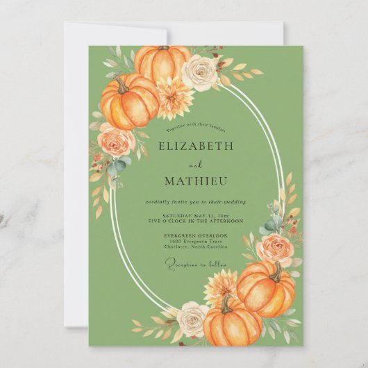 Invitation Mariage d'automne à la citrouille de mousse (Devant)