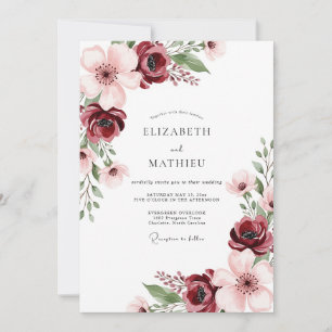 Invitation Mariage d'automne à l'aquarelle burgundy