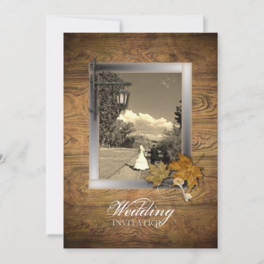 Invitation Mariage d'automne à Paris Steampunk avec feuilles  (Devant)