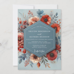 Invitation Mariage d'automne au ton ardoise bleue et roux