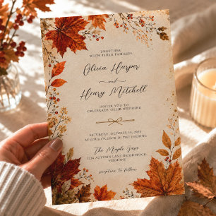 Invitation Mariage d'automne aux feuilles d'érable orange brû