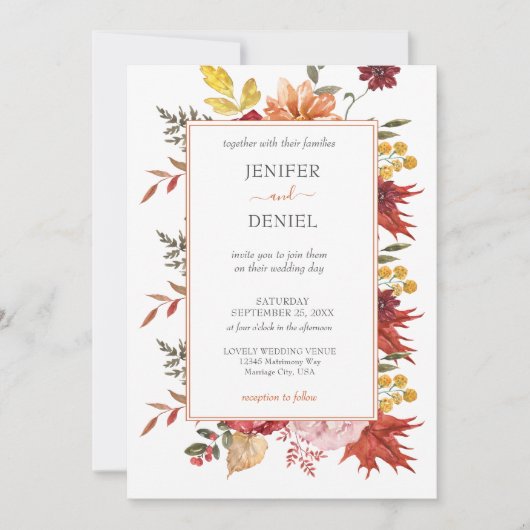 Invitation Mariage d'automne aux feuilles élégantes de l'auto (Devant)