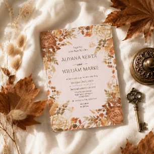 Invitation Mariage d'automne aux feuilles rustiques orange br