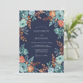 Invitation Mariage d'automne aux fleurs de corail sarcelle (Debout devant)