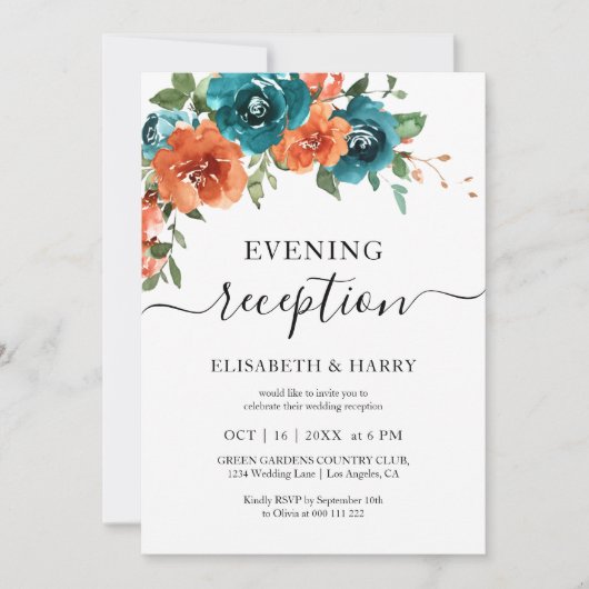 Invitation Mariage d'automne aux fleurs sarcelle rouille oran (Devant)