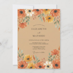 Invitation Mariage d'automne aux fleurs sauvages en terre cui