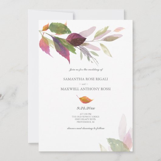 Invitation Mariage d'automne avec feuilles violettes (Devant)