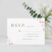 Invitation Mariage d'automne blanc rose vif Feuille or blanc (Debout devant)