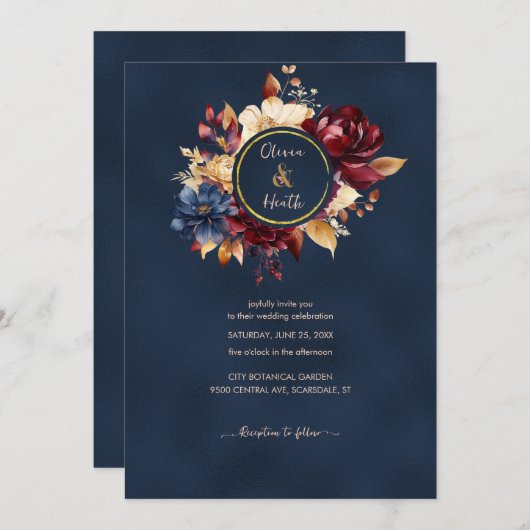 Invitation Mariage d'automne de Deep Navy (Devant / Derrière)