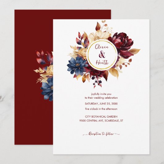 Invitation Mariage d'automne de la marine bourguignonne (Devant / Derrière)