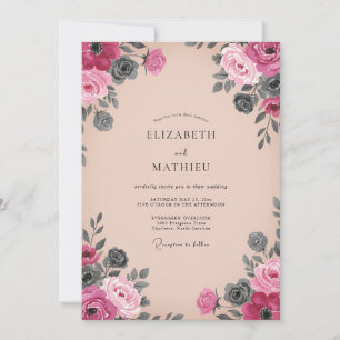Invitation Mariage d'automne dramatique aux joues rosées