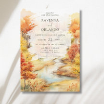 Mariage d'automne élégant en forêt rouge au bord d