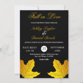Invitation Mariage d'automne élégant Luxe Noir et Or Feuilles (Devant)