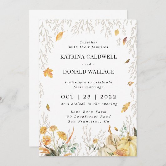 Invitation Mariage d'automne en chute (Devant / Derrière)