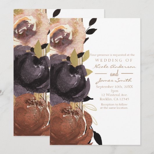 Invitation Mariage d'automne Fleurs Glamour Moderne Floral (Devant / Derrière)