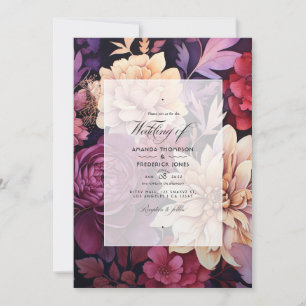 Invitation Mariage d'automne floral au vin doré et prune