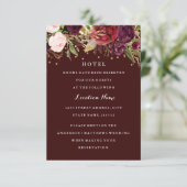 Invitation Mariage d'automne floral bordeaux et confettis dor (Debout devant)