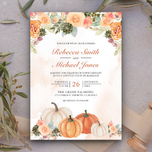 Invitation Mariage d'automne floral citrouille aquarelle rust