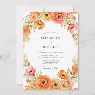 Invitation Mariage d'automne floral Corail Rosé