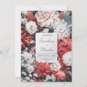 Invitation Mariage d'automne floral Dahlia blanc rouille cora