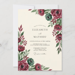 Invitation Mariage d'automne floral verdoyant de Bourgogne
