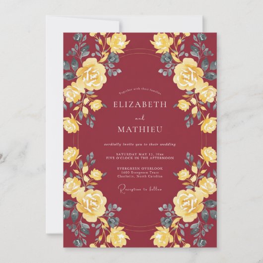 Invitation Mariage d'automne frappant bordeaux (Devant)