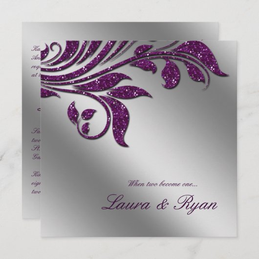 Invitation Mariage d'automne Inviter Sparkle Leaf Purple Silv (Devant / Derrière)