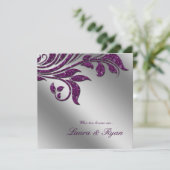 Invitation Mariage d'automne Inviter Sparkle Leaf Purple Silv (Debout devant)