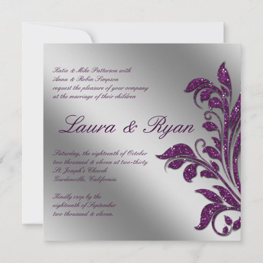 Invitation Mariage d'automne Inviter Sparkle Leaf Purple Silv (Dos)