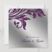 Invitation Mariage d'automne Inviter Sparkle Leaf Purple Silv (Devant)